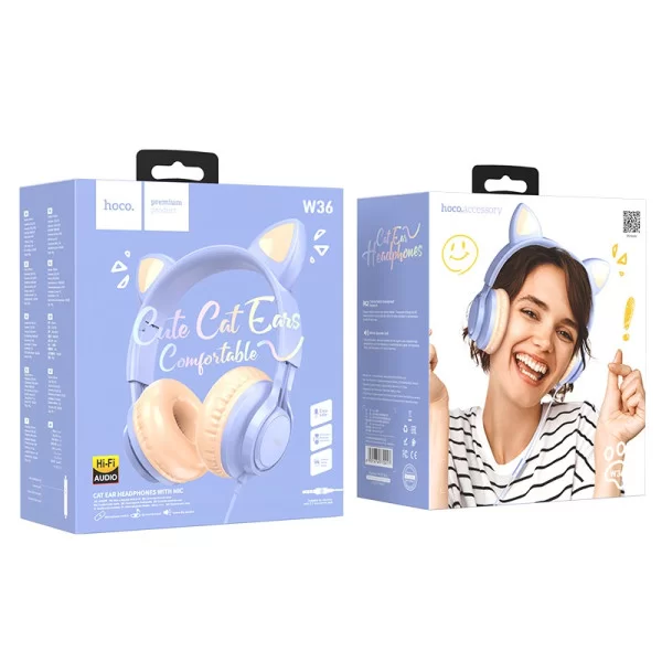 Наушники Hoco W36 Cat ear with mic [Dream-Blue]